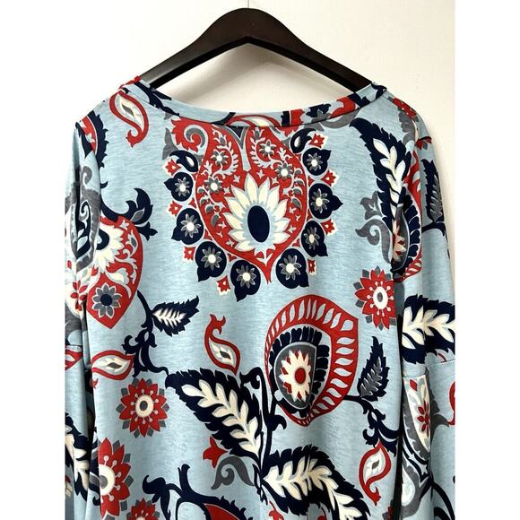 Honeyme Women's Sz S Boho Floral Paisley Print 3/4 Bell Sleeve Top Stretch Artsy - Picture 8 of 9